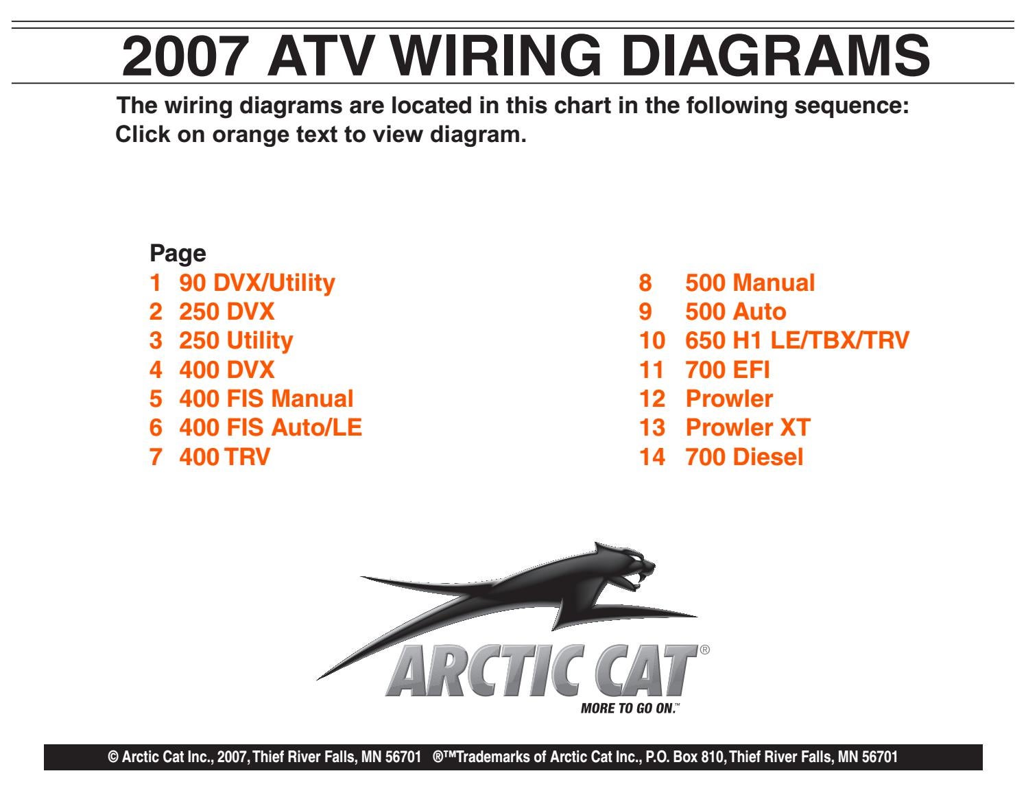2007 Arctic Cat ATV Wiring Diagrams Manual - PDF DOWNLOAD by heydownloads - Issuu Arctic Cat 400 4x4 Breakdown Schematic Issuu