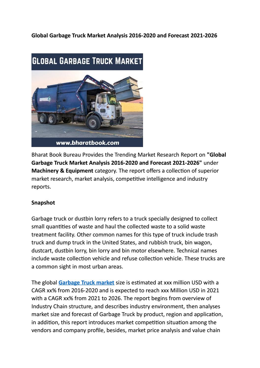 Global Garbage Truck Market Analysis 20162020 and Forecast 20212026 by Kartik Pilla Issuu