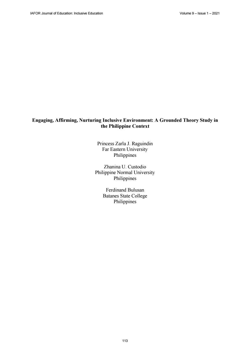 IAFOR Journal of Education: Inclusive Education – Volume 9 – Issue 1 by ...