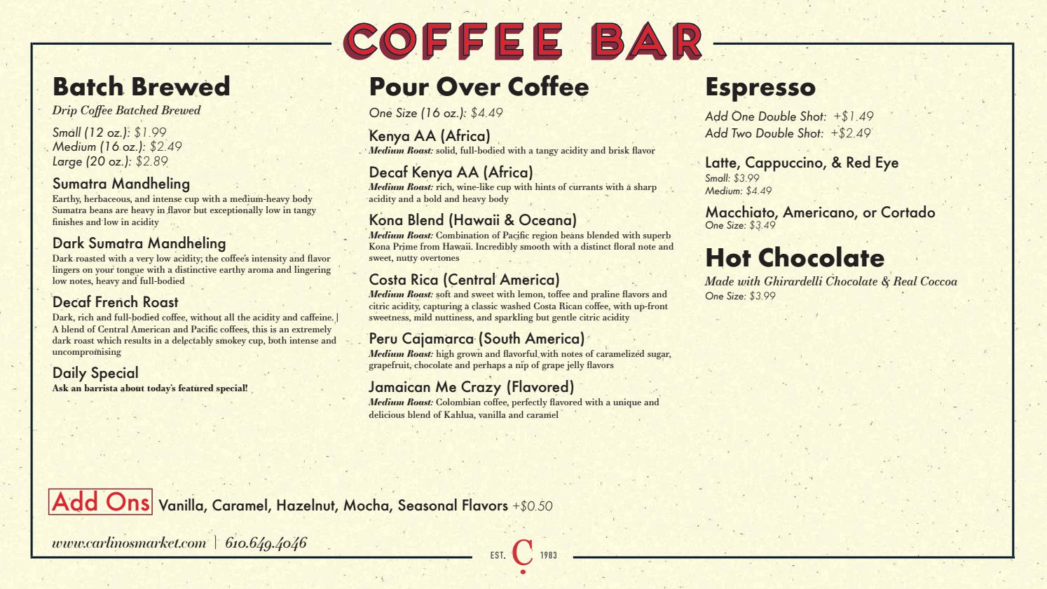 West Chester Coffee Bar Menu by CarlinosMarket Issuu