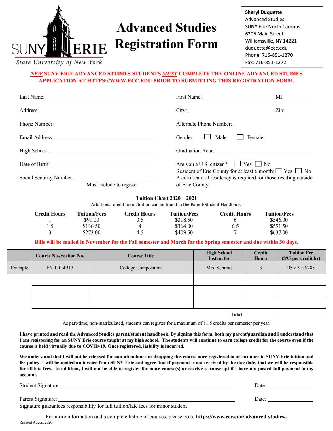 Advanced Studies Registration Form by SUNY Erie Issuu