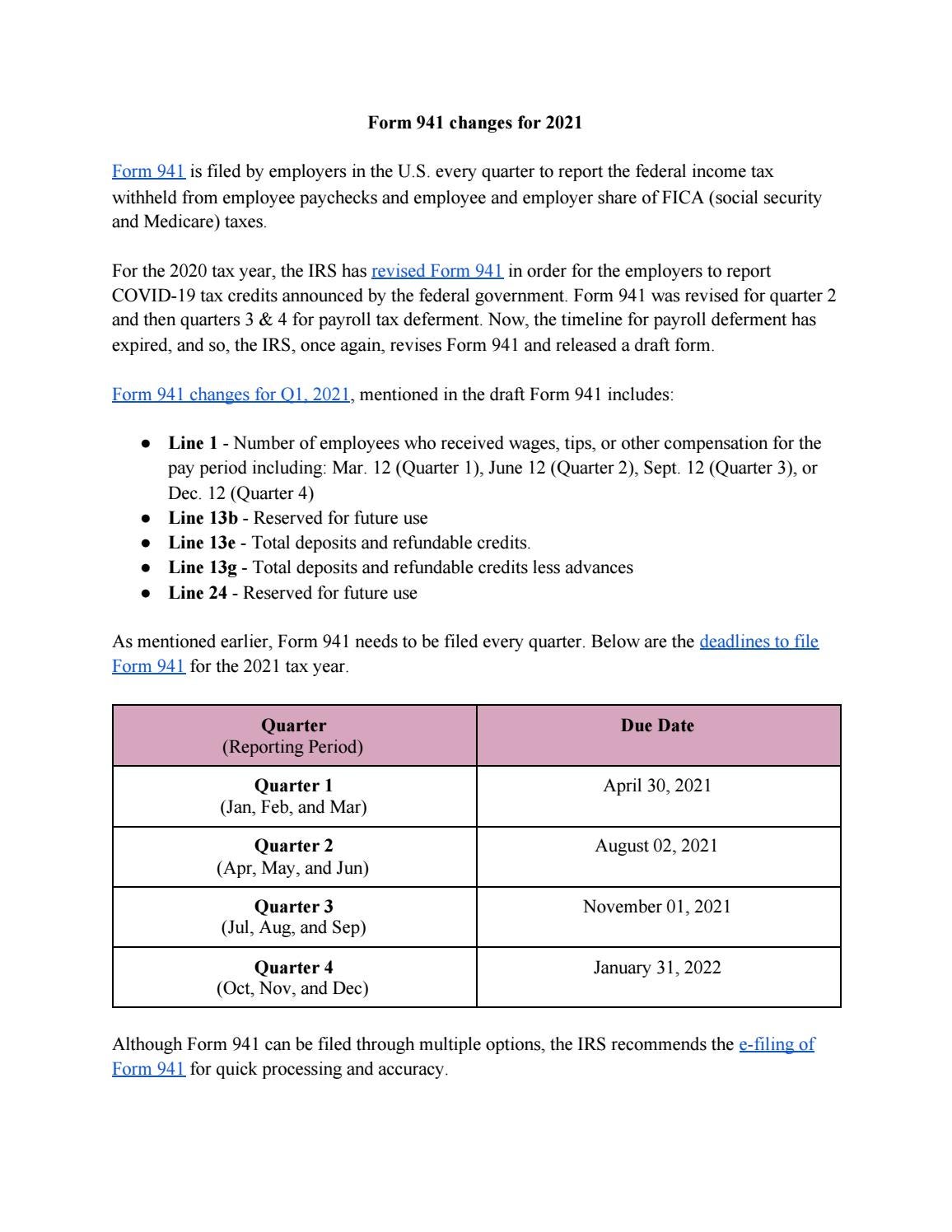 Form 941 Changes For 2021 What s New In Form 941 For 2021 By Patricia 