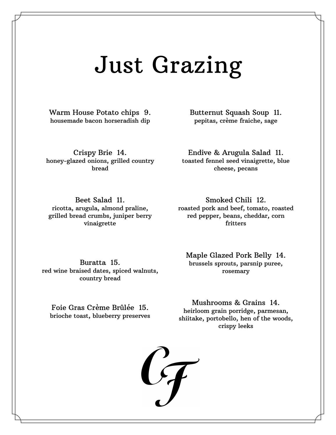 March 2021 Dinner Menu Campfire Adirondack Grill + Bar by Roedel