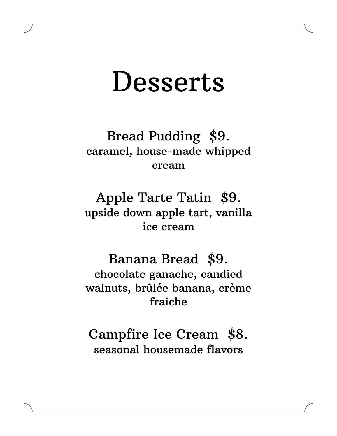 March 2021 Dessert Menu Campfire Adirondack Grill + Bar by Roedel