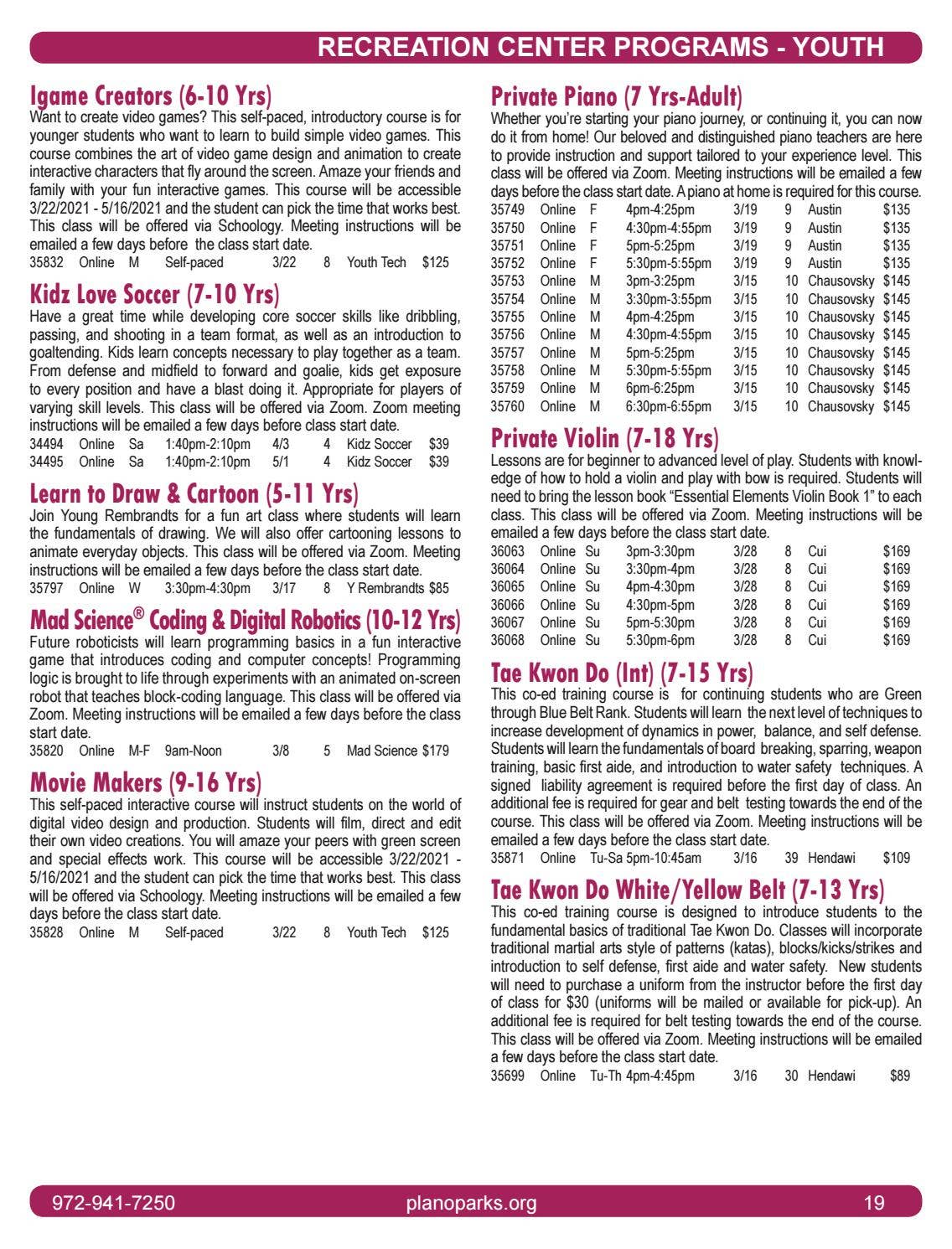 Plano Recreation Spring 2021 Catalog by Plano Parks and Recreation Issuu