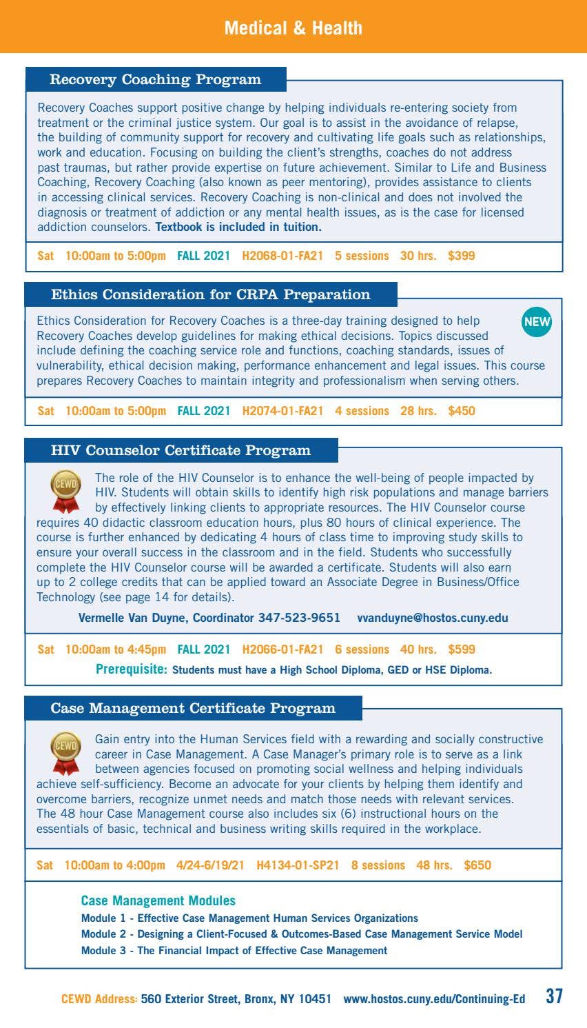 Spring 2021 Online Programs Continuing Education Catalog by Hostos