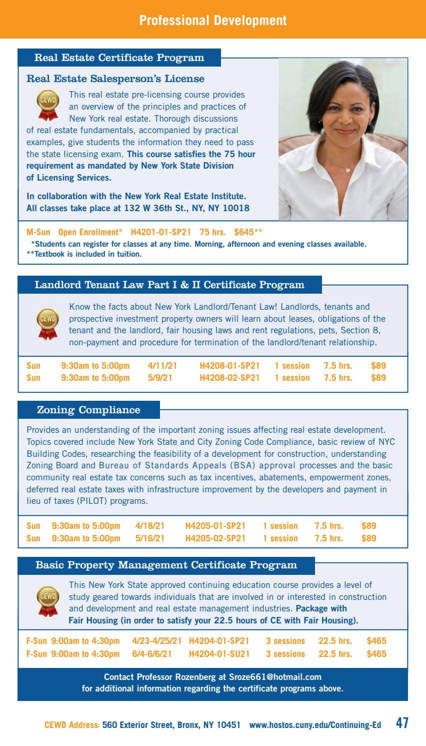 Spring 2021 Online Programs Continuing Education Catalog by Hostos