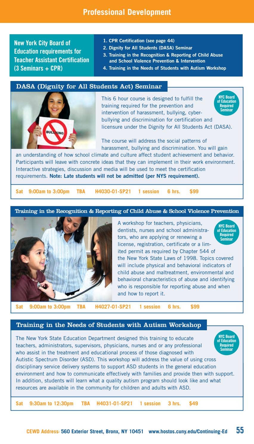 Spring 2021 Online Programs Continuing Education Catalog by Hostos