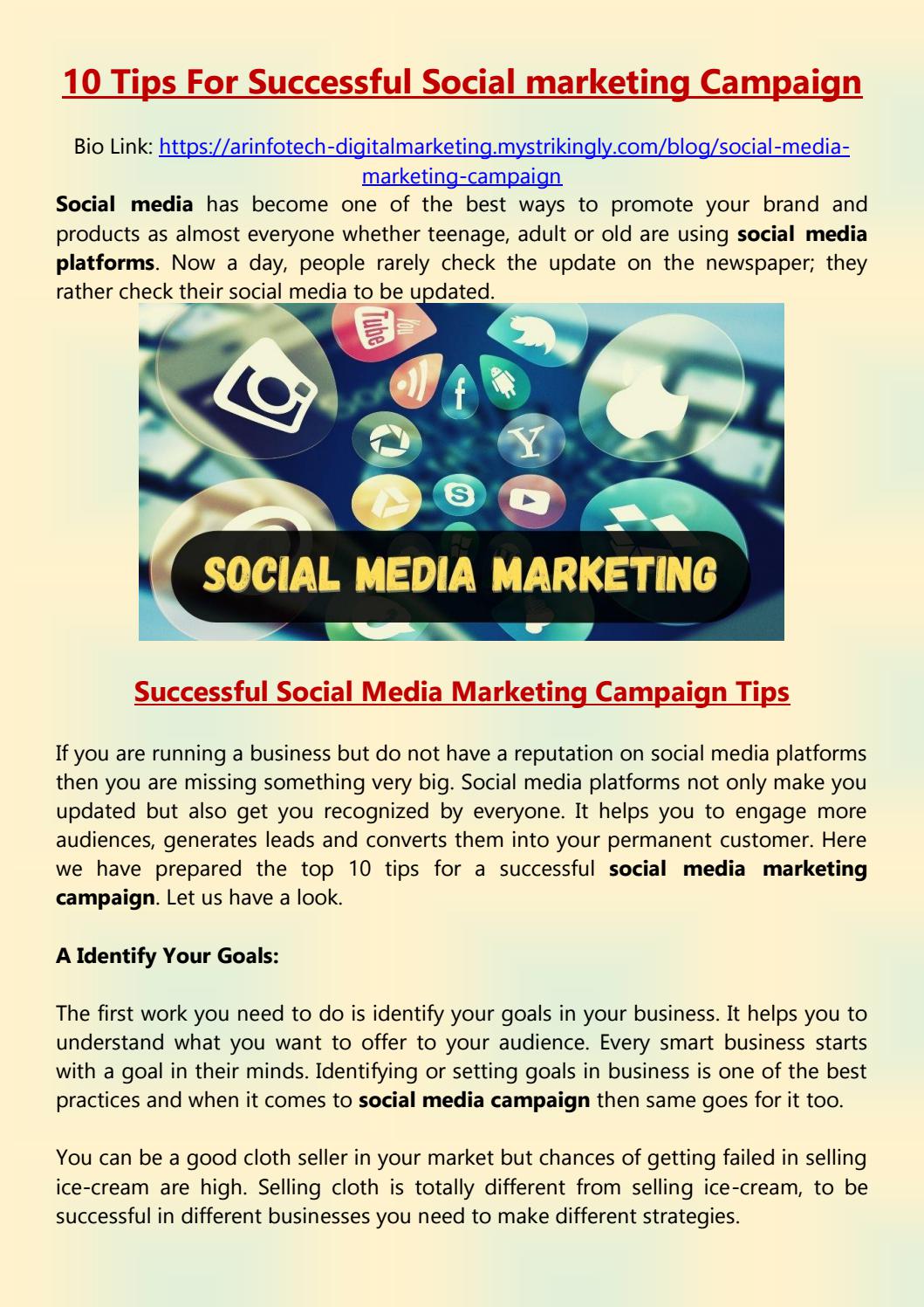 10 Tips For Successful Social Marketing Campaign By Arinfotechjaipur Issuu