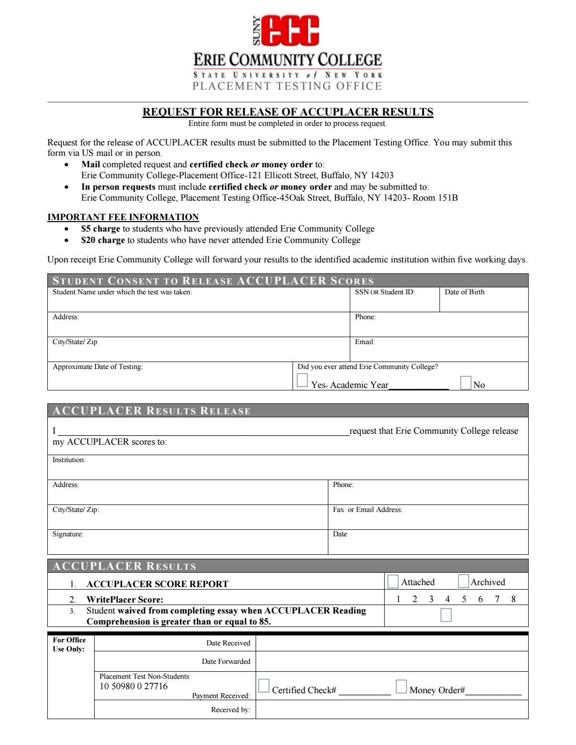 Request To Release Placement Test Results By SUNY Erie Issuu