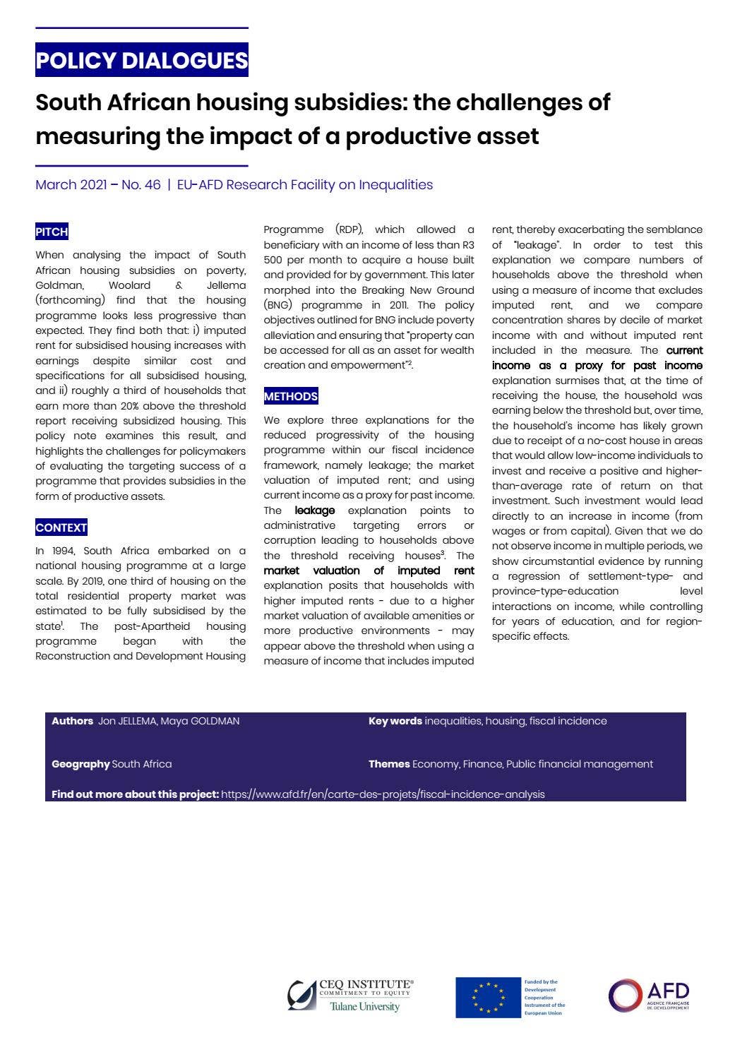 South African housing subsidies: the challenges of measuring the impact ...