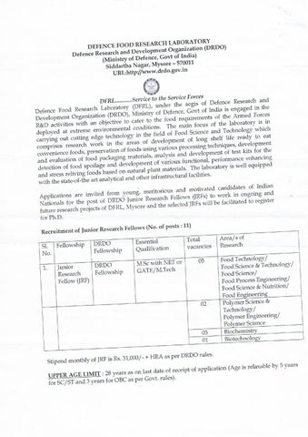 DRDO-DFRL Junior Research Fellowship Recruitment 2021 by 