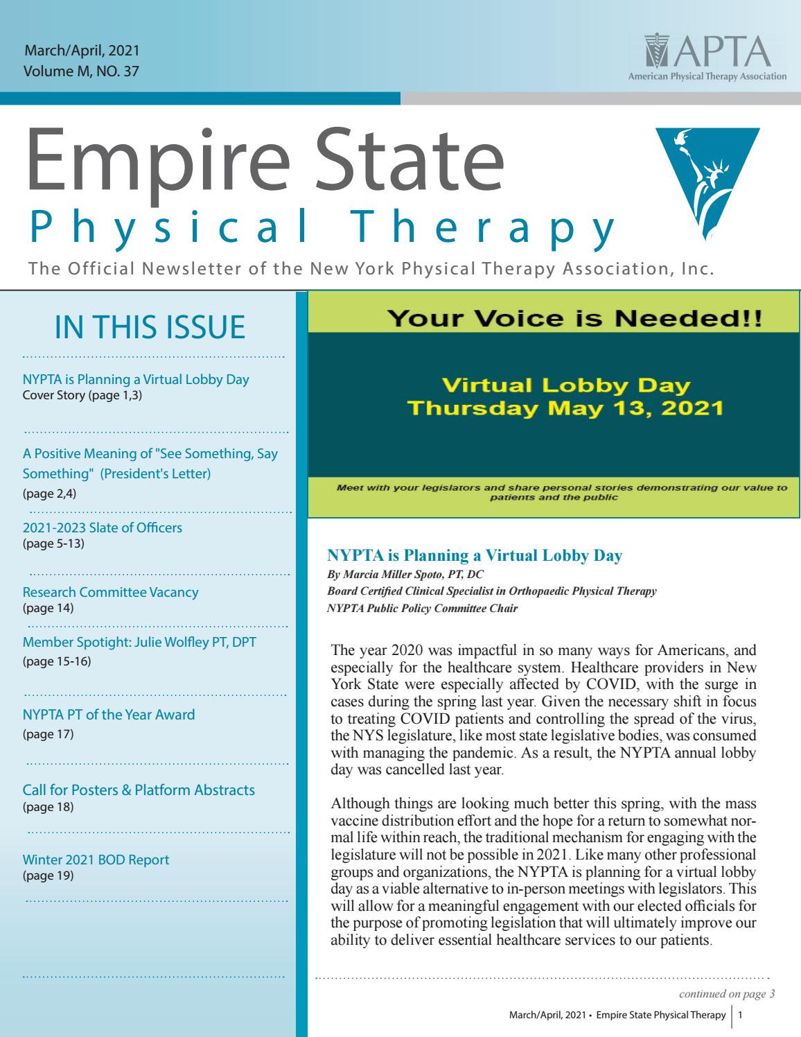 2021 MarchApril NYPTA Newsletter by APTA New York Issuu