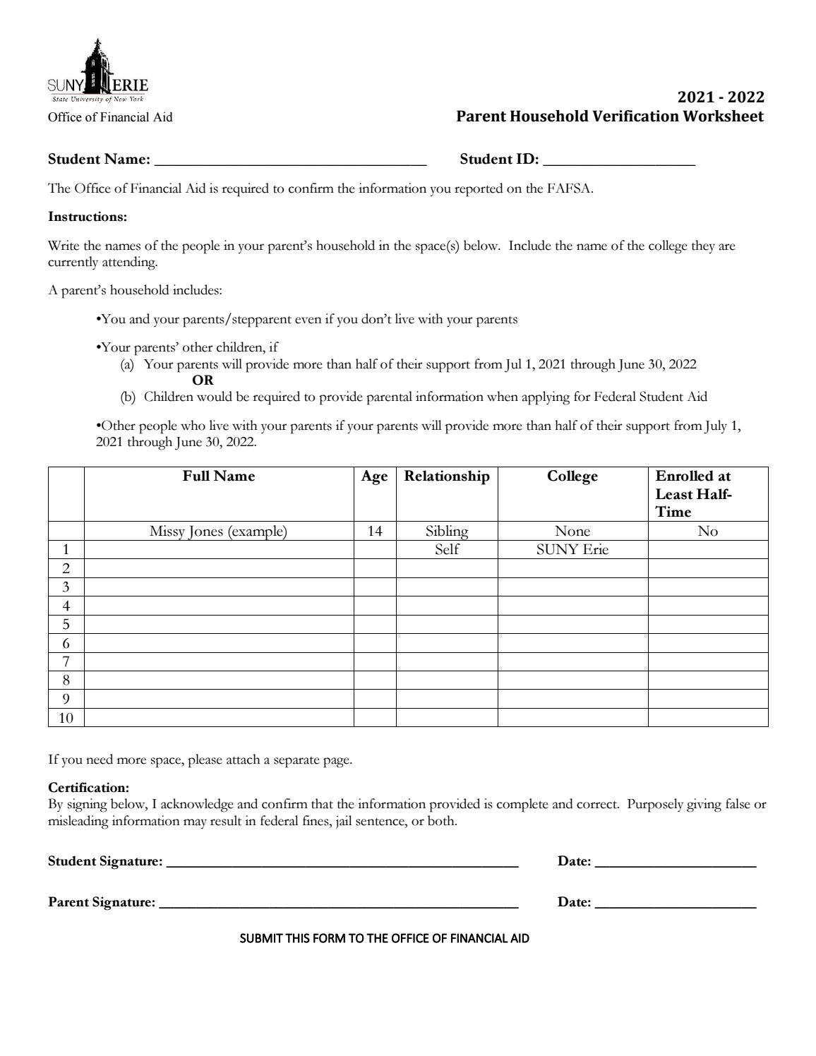 2021 2022 household verification worksheet parent by suny erie issuu