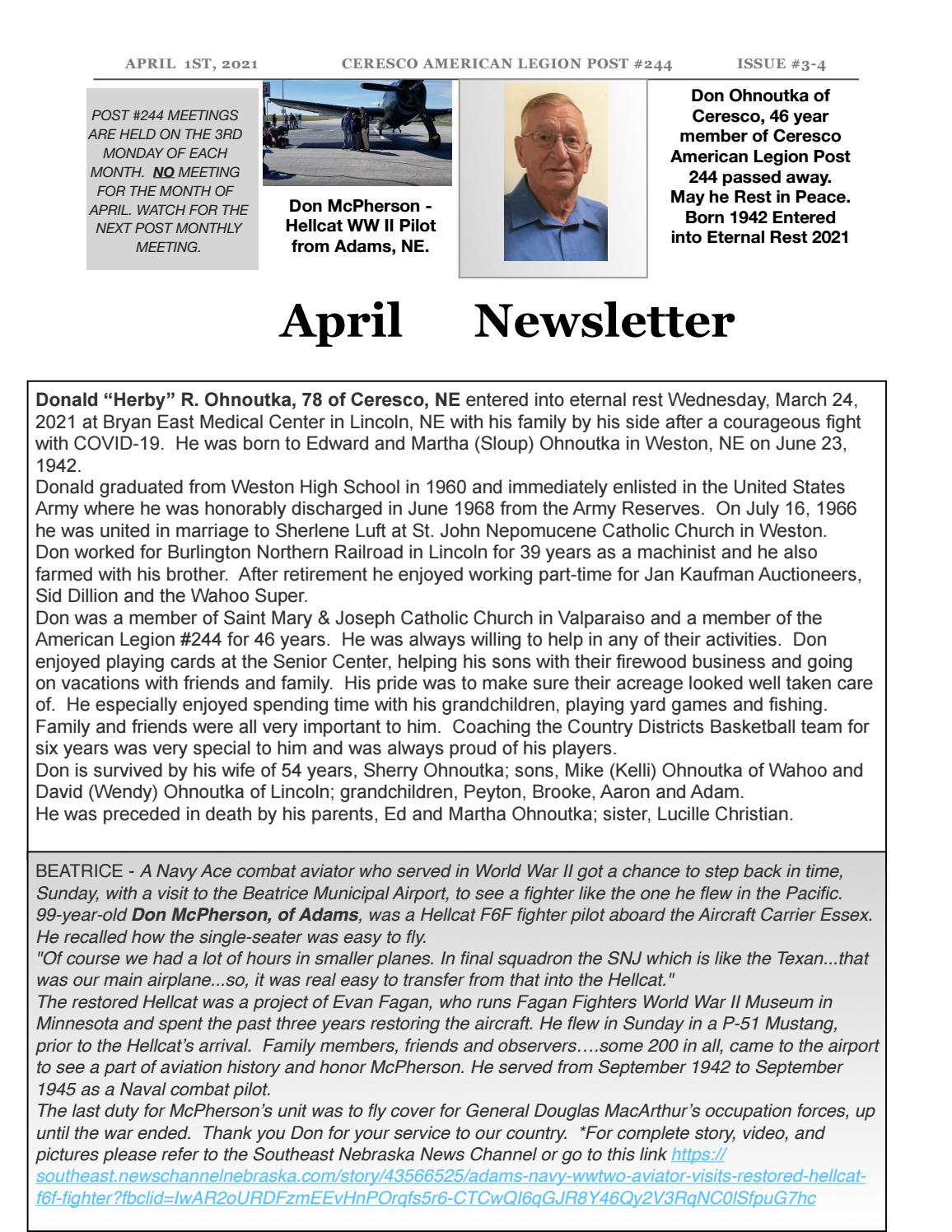 Ceresco Post 244 April Newsletter by kickcam Issuu