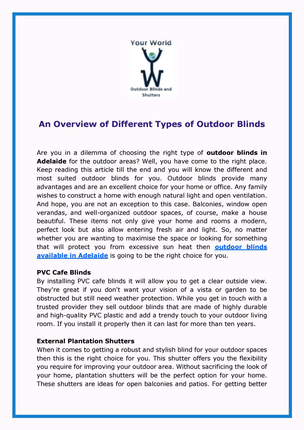 An Overview of Different Types of Outdoor Blinds by Lincoln Gawler Issuu