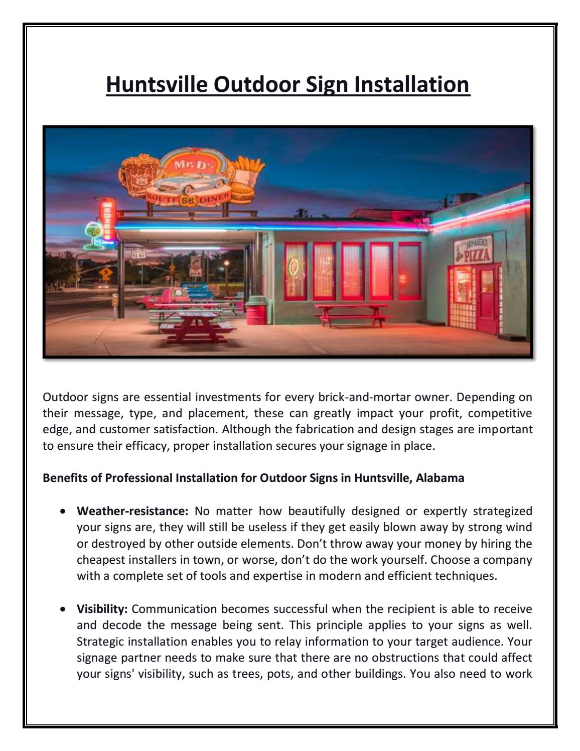 outdoor sign company on Outdoor Sign Installation Services From A Trusted Company In Huntsville By Blue Orbit Sign Studio Issuu