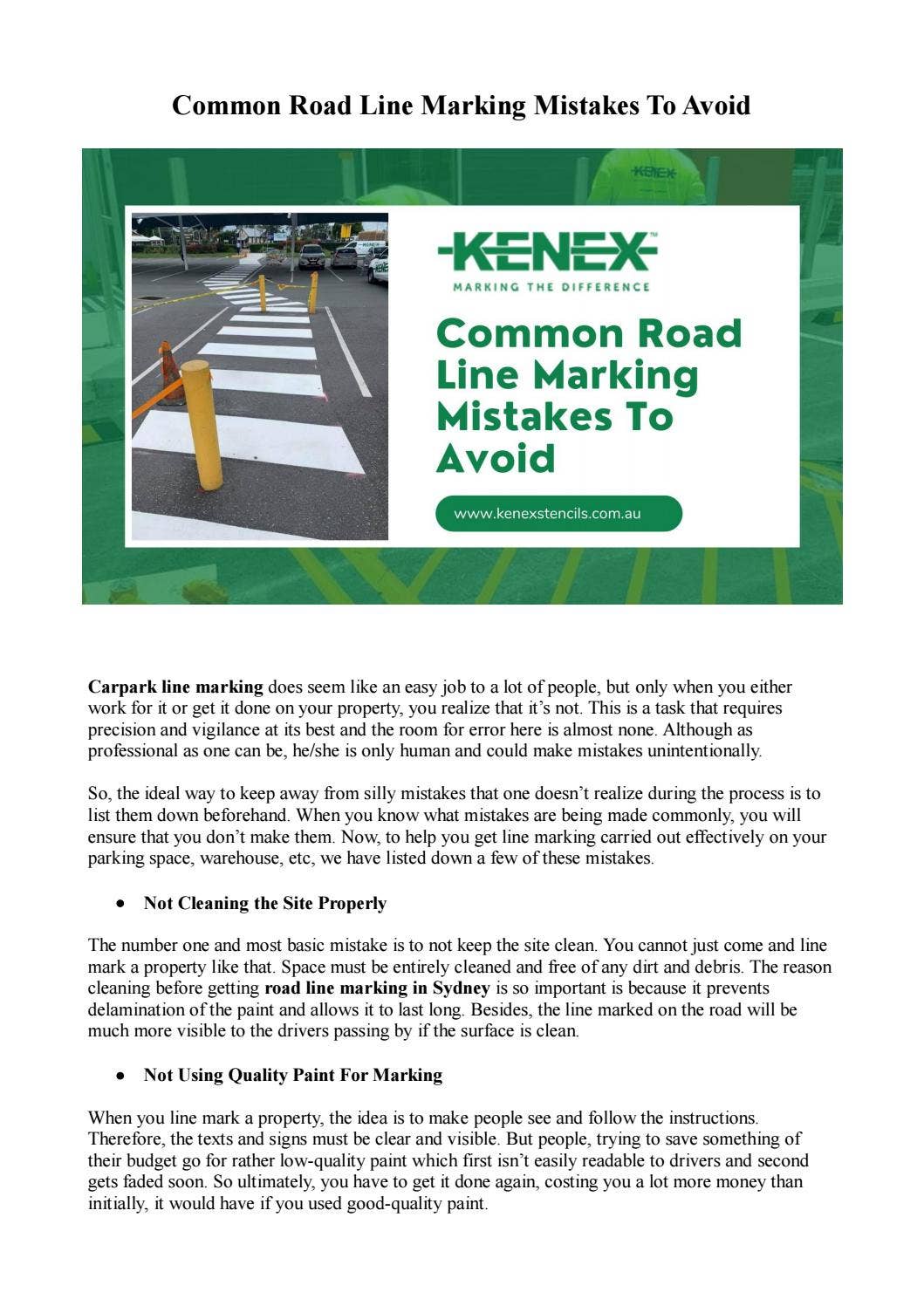 Common Road Line Marking Mistakes To Avoid. by Kenex Stencils - Issuu