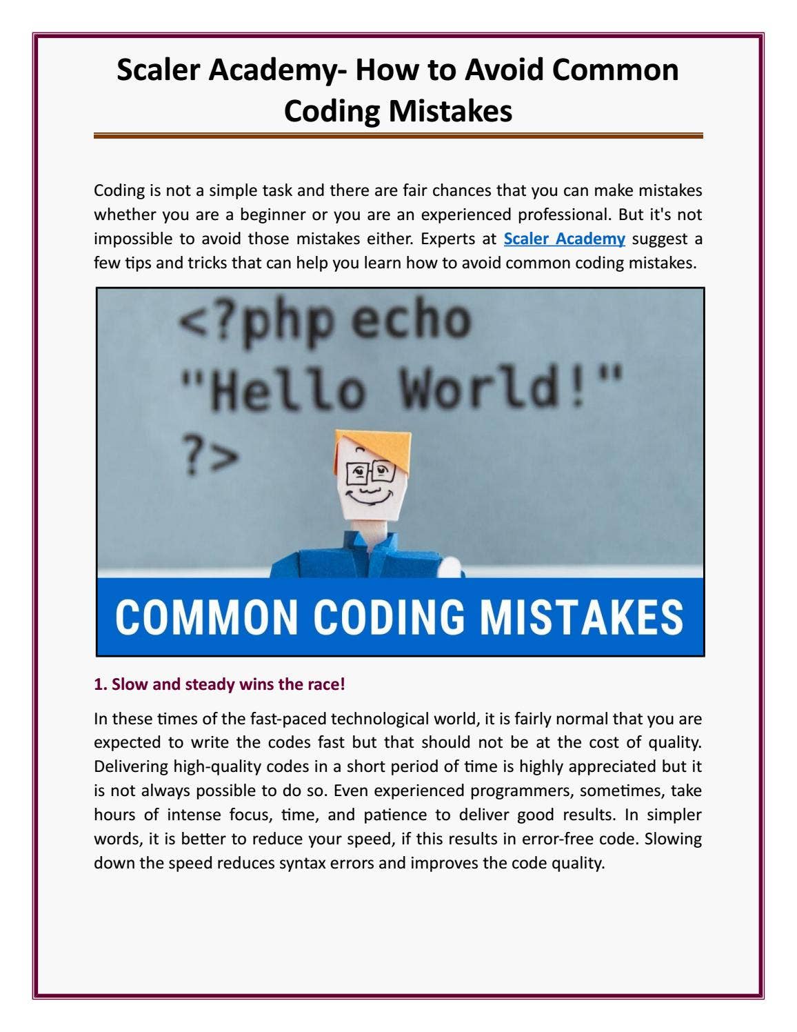 Scaler Academy- How to Avoid Common Coding Mistakes by scaleracademy ...
