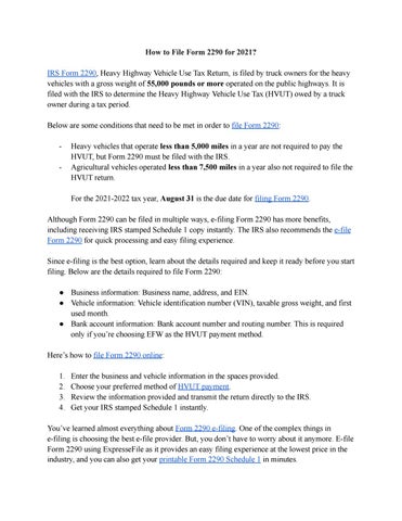 How To File Form 2290 For 21 By Patricia Issuu