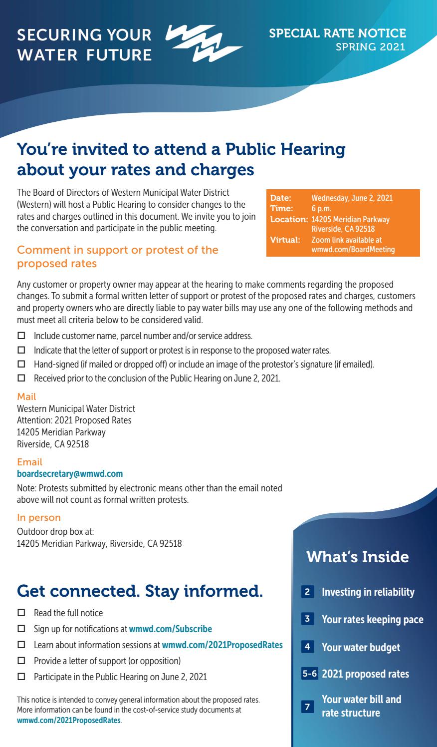Western Municipal Water District Rate Notice 2021 Murrieta Service