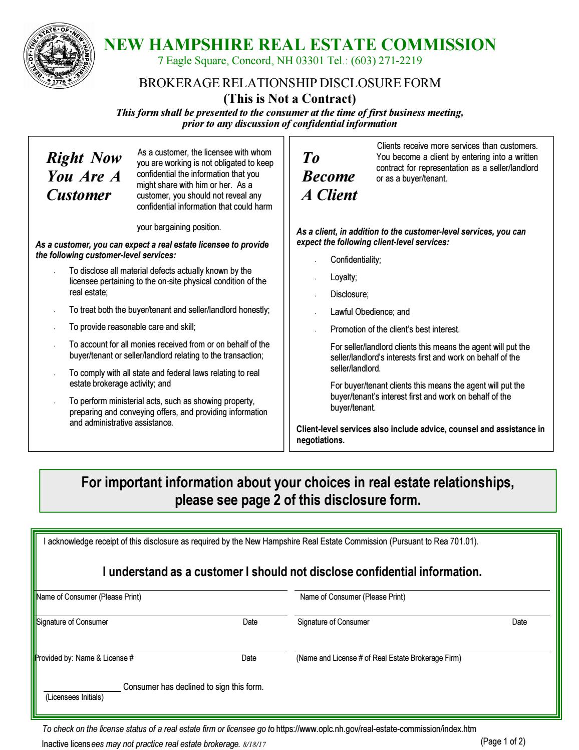 NH Real Estate Brokerage Relationship Disclosure by Tate & Foss Sotheby
