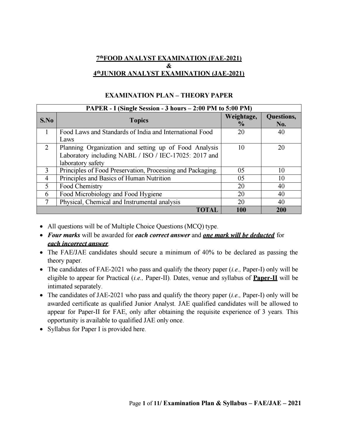 Fssai Food Analyst Exam Syllabus 07th Fae 04th Jae 2021 By Biotecnika Issuu
