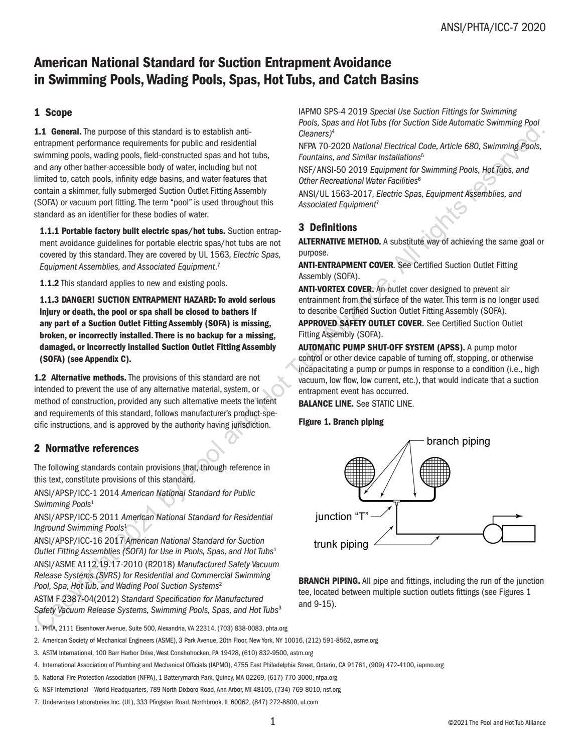 ANSI/PHTA/ICC-7 2020 American National Standard for Suction Entrapment ...