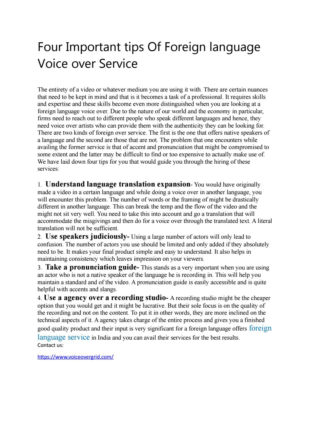 Four Important tips Of Foreign language Voice over Service by Voice