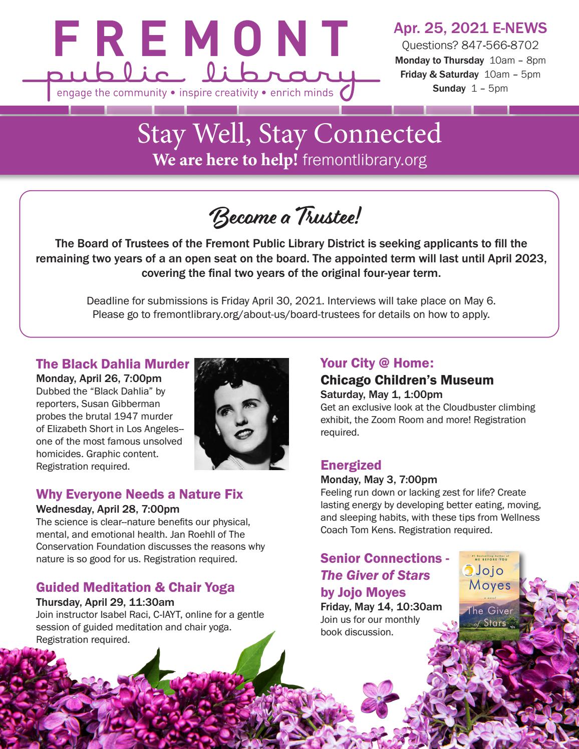 April 25, 2021 eNews by Fremont Public Library Issuu