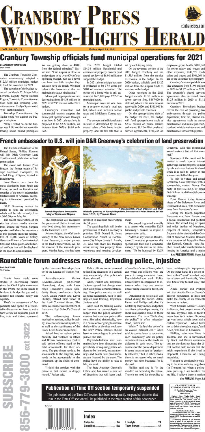 The Cranbury & Windsor Hights Herald 4232021 by