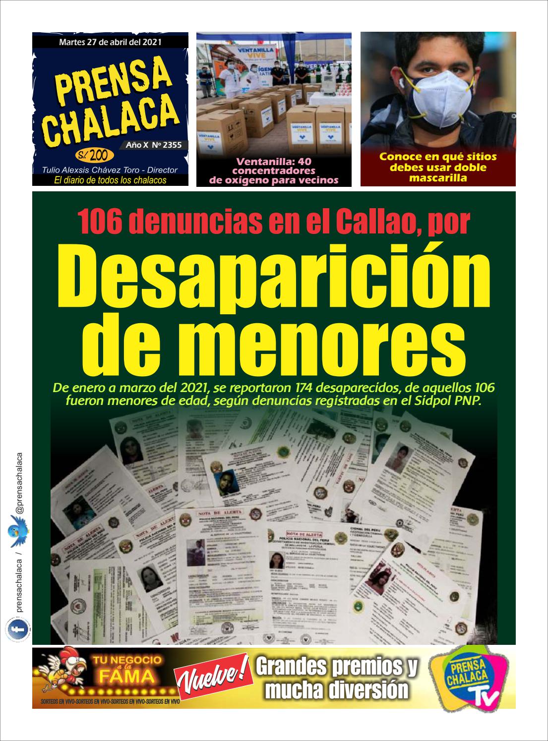 PRENSA CHALACA N° 2355 (27042021) 106 DENUNCIAS EN EL CALLAO POR