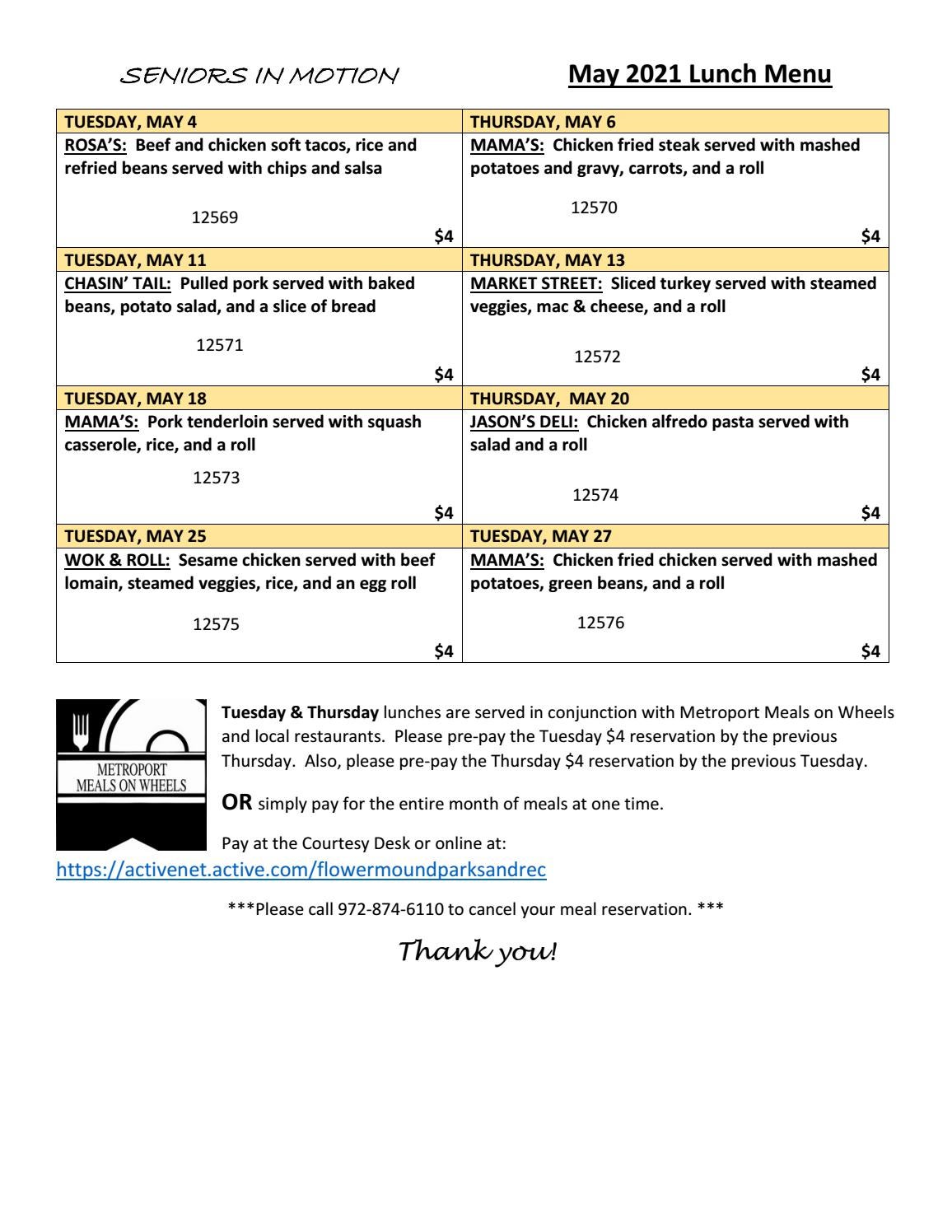 May Lunch Menu by Town of Flower Mound Issuu