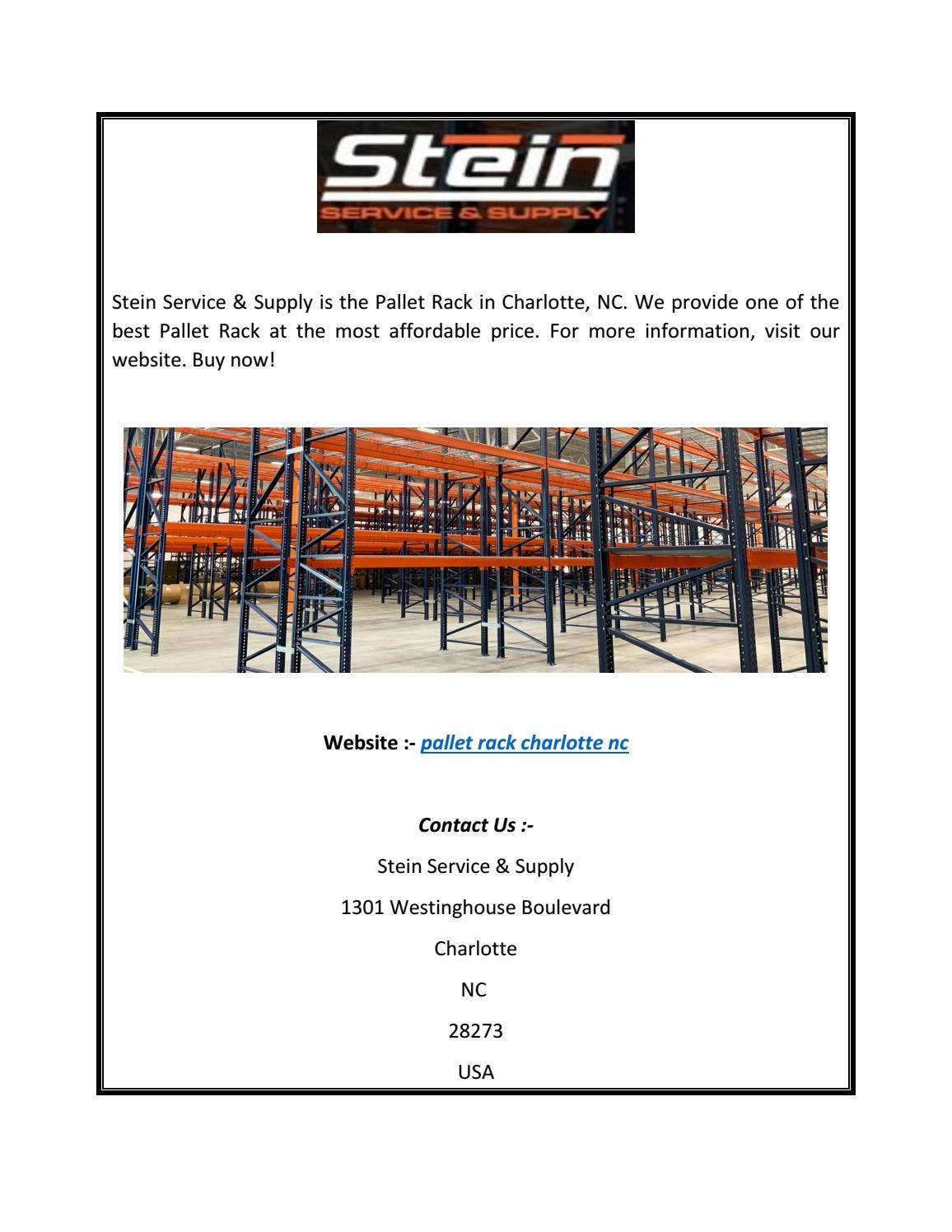 Pallet Rack Charlotte NC | Stein Service & Supply by ...