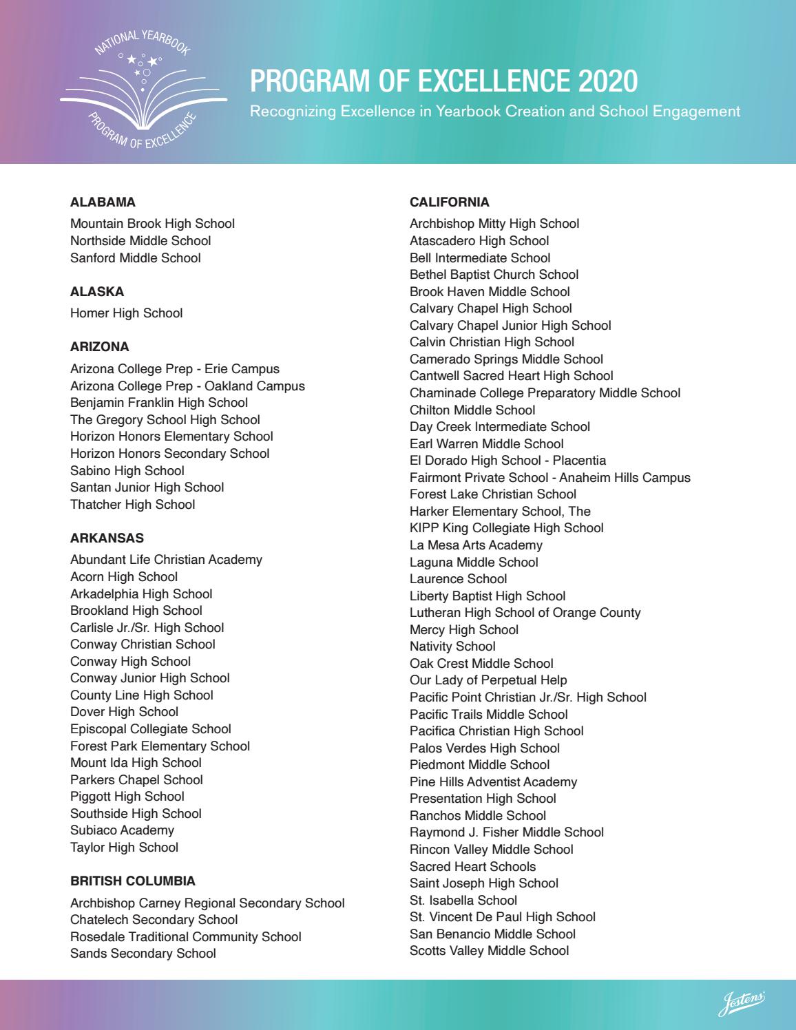 Jostens National Yearbook Program of Excellence, 2020 by Jostens Yearbook Issuu