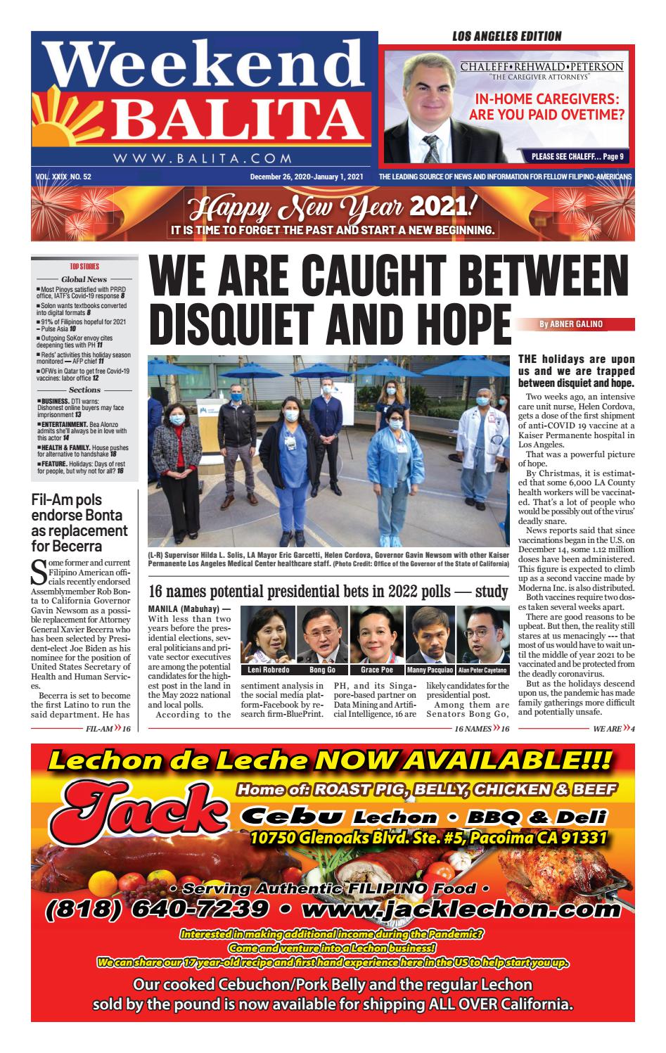 Weekend Balita Los Angeles Edition December 26 2020 By Balita Media 