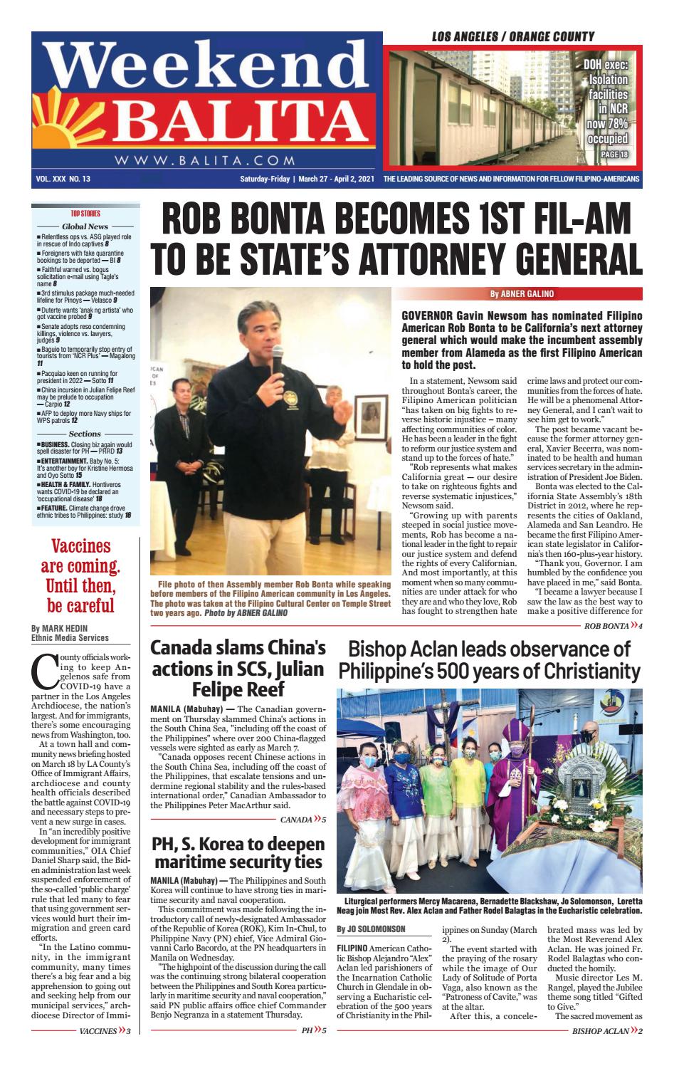 Weekend Balita Los Angeles Edition March 27 2021 By Balita Media 