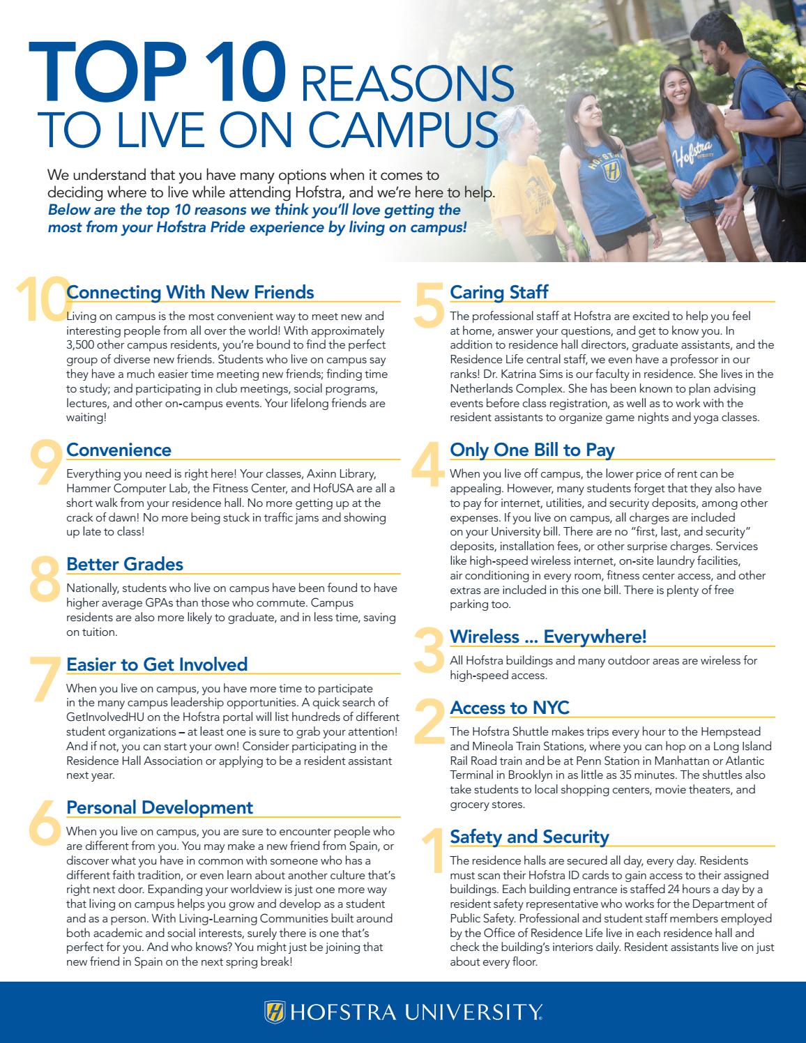 Top 10 Reasons To Live On Campus by Hofstra University Issuu