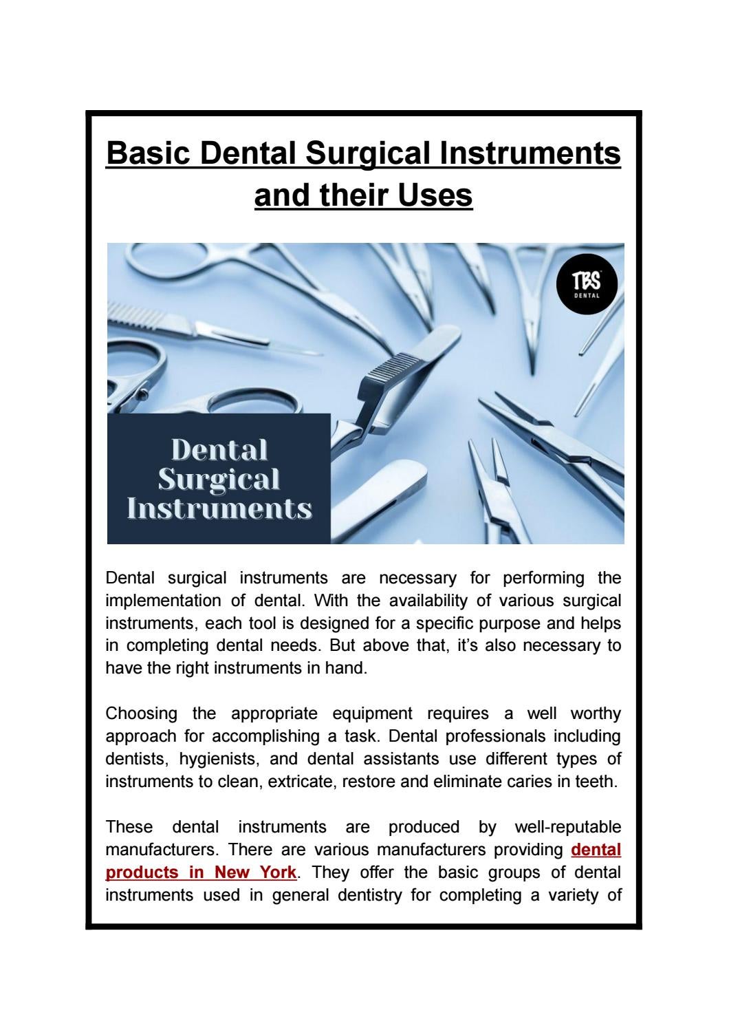 Basic Dental Surgical Instruments and their Uses by TBS Dental Issuu