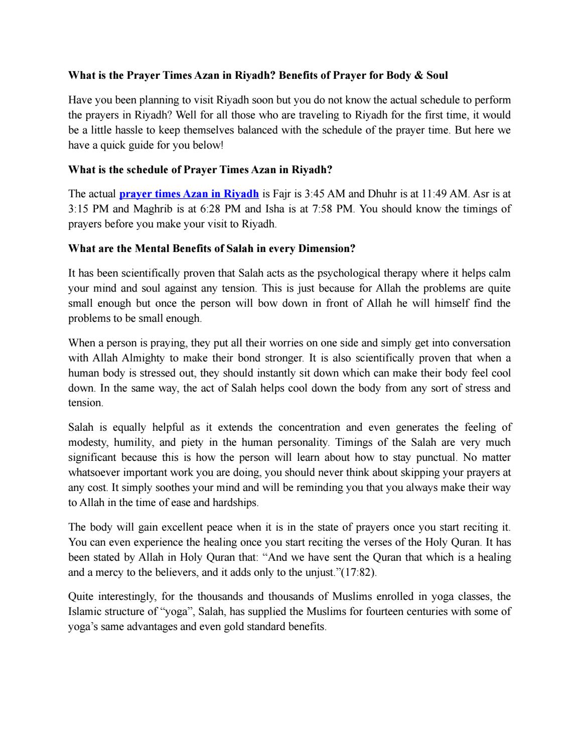 What Is The Prayer Times Azan In Riyadh Benefits Of Prayer For Body Soul By Rohny Issuu