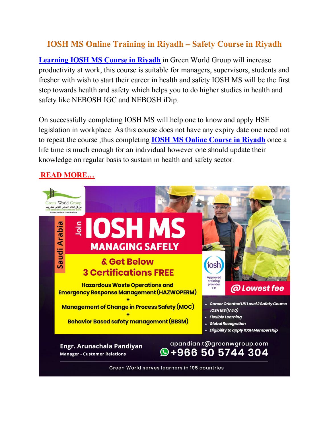 IOSH MS Online Training in Riyadh Safety Course in Riyadh by