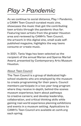 Play > Pandemic | CAMH Teen Council-curated Music Zine 第 3 页