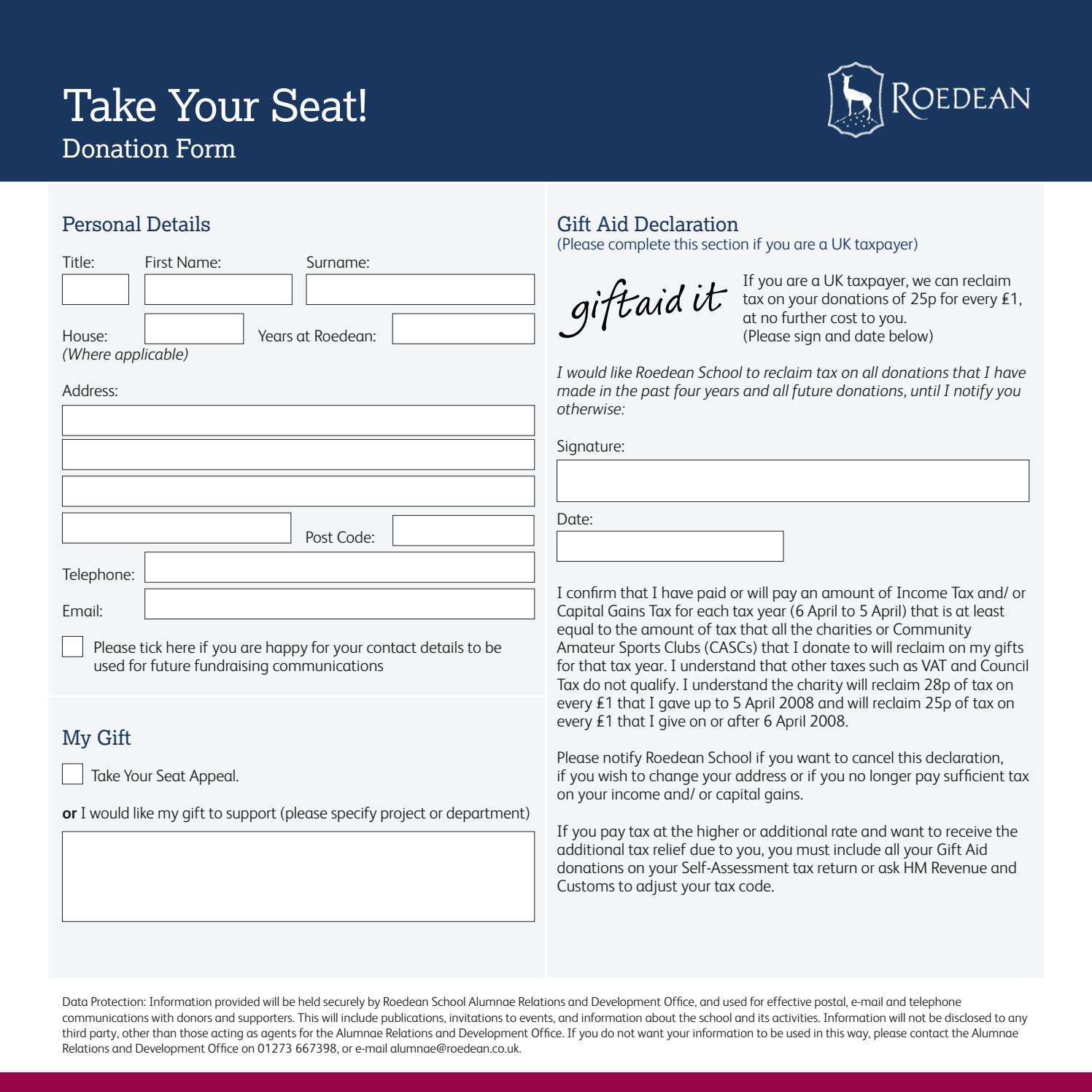 Take Your Seat Gift Form by Roedean School Issuu