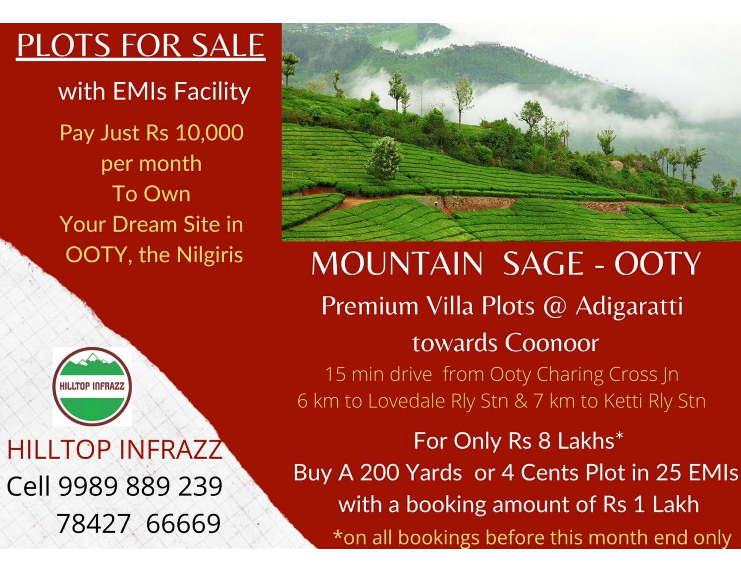 Ooty Villa Plots sale with EMIs facility 7842766669 by HYDERABAD