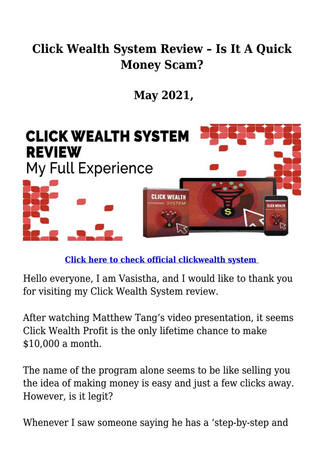 Click Wealth System Review – Is It A Quick Money Scam? by ishworiraj ...