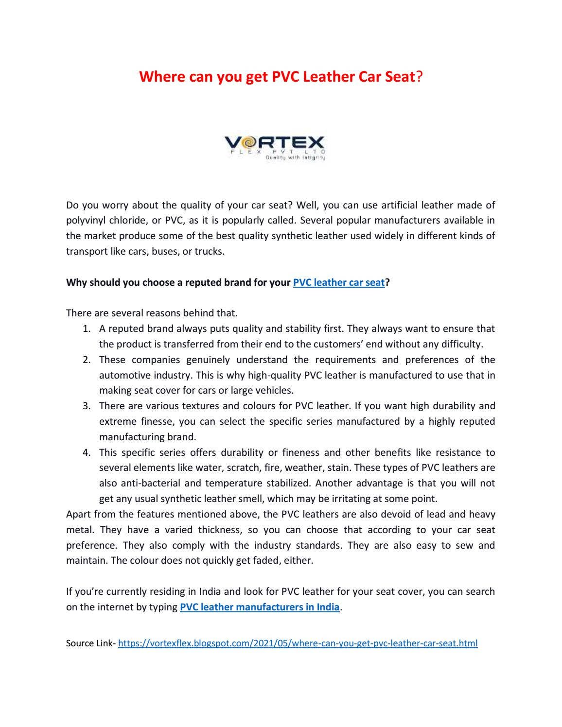 Where can you get PVC Leather Car Seat? by VORTEX FLEX PVT LTD - Issuu