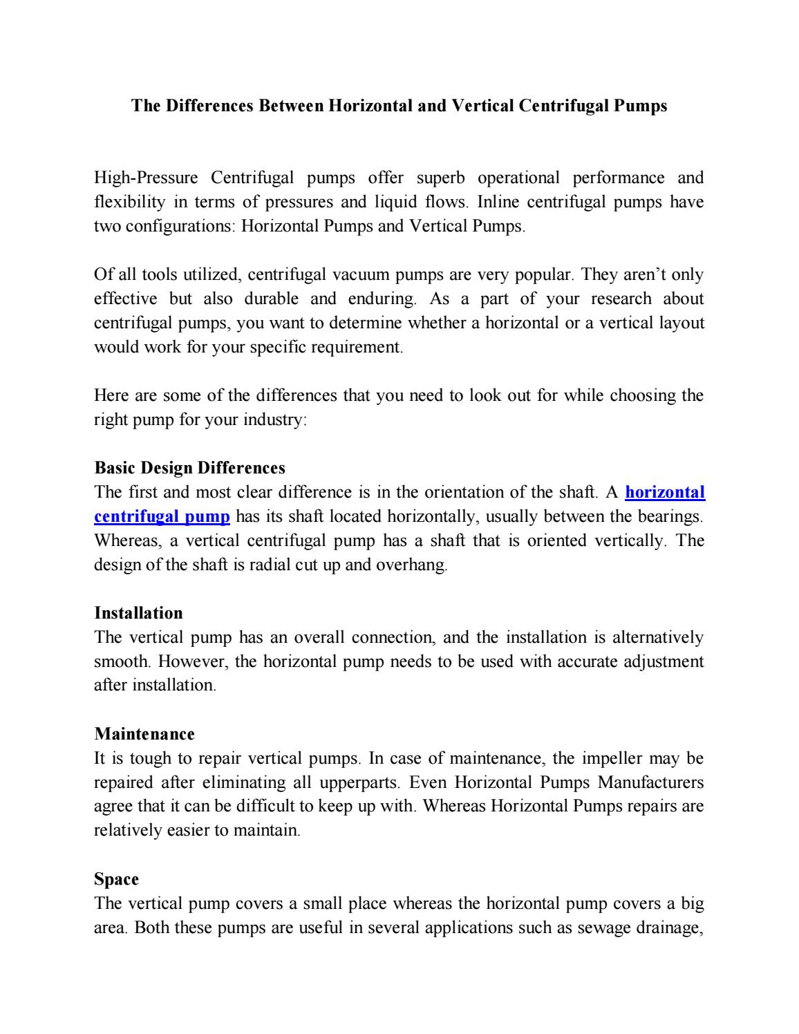 The Differences Between Horizontal and Vertical Centrifugal Pumps by