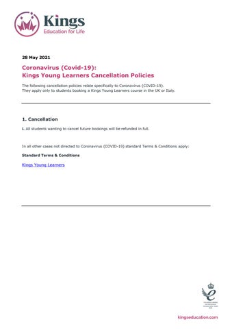 COVID-19 Deferral and Cancellation Policies for Kings Young Learners