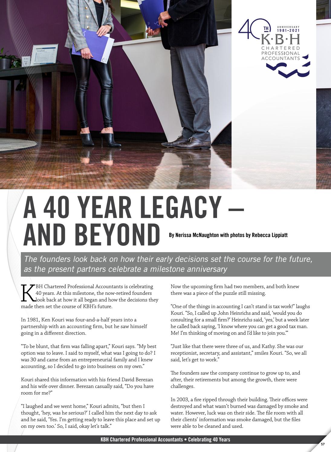 KBH Chartered Professional Accountants Celebrating 40 years by