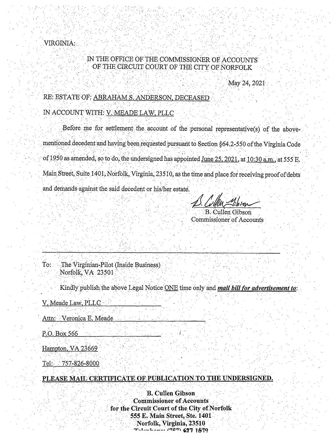 Estate of Abraham Anderson by Norfolk Circuit Court Clerk's Office Issuu